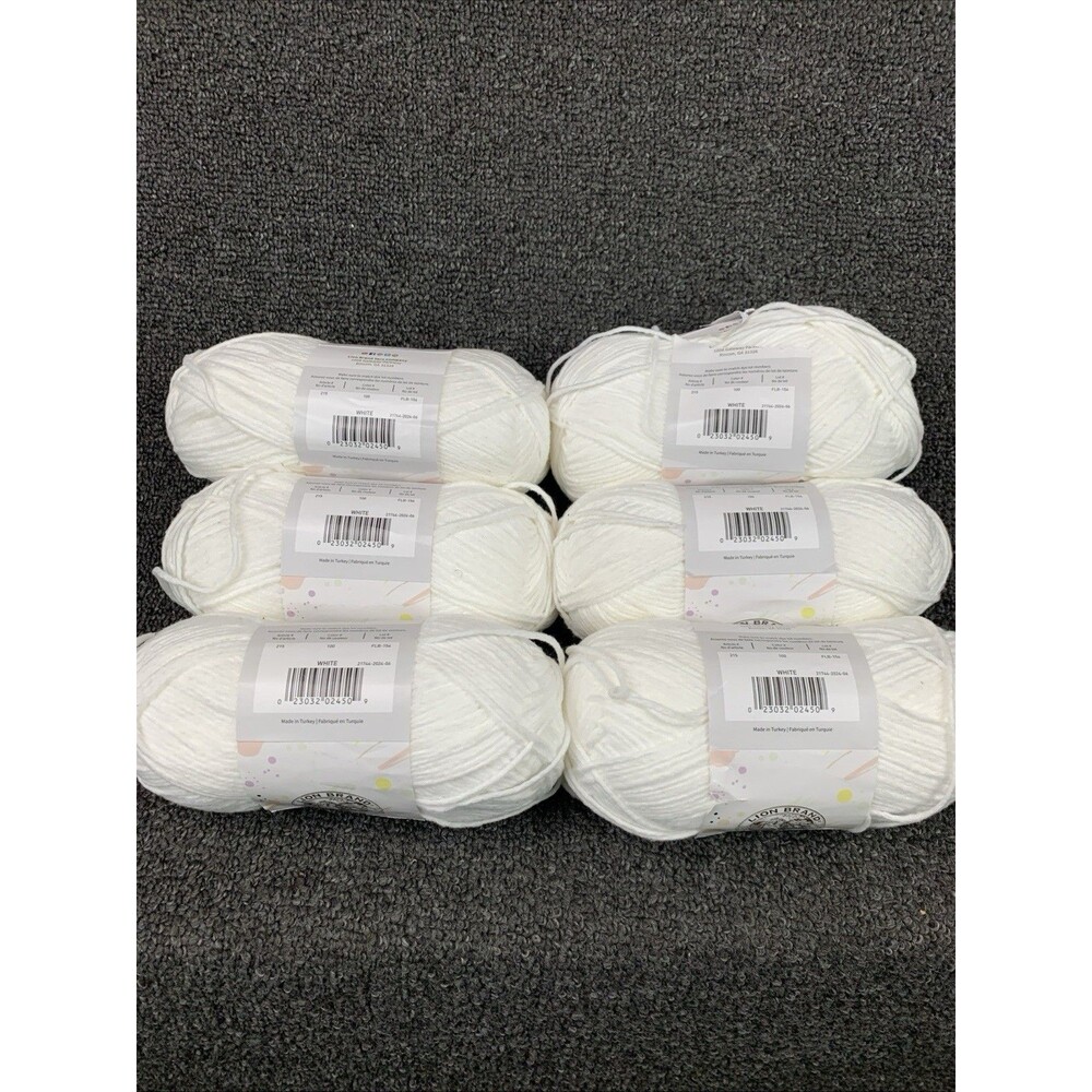 (lot Of 6) Lion Brand Yarn 215-100 Feels Like Butta Yarn White 3.5oz 218yds Each - Picture 9 of 9